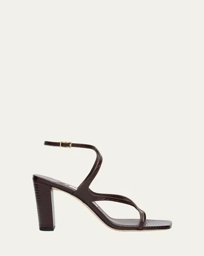 Jimmy Choo Azie Snake-embossed Ankle-strap Sandals In Coffee