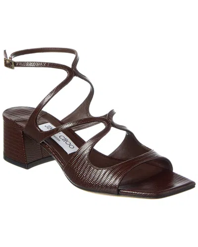 Jimmy Choo Azilia 45 Lizard-effect Leather Sandals In Brown