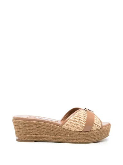 Jimmy Choo Backless Rope Wedge Sandal With 50mm Heel And Jc Hardware In Brown