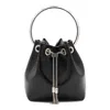 Jimmy Choo Eyelet Chain Bucket Bag With Metallic Handle In Black