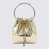 Jimmy Choo Shiny Mirror-effect Bon Bon Bag With Chain Drawstring And Metal Handle