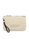 Jimmy Choo Embroidered Leather-trimmed Shearling Clutch In Neutral