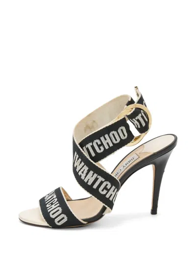 Pre-owned Jimmy Choo Bailey Logo-strap Sandals In Black