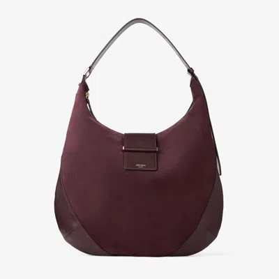 Jimmy Choo Bar Hobo M Deep Merlot Suede Shoulder Bag With Biker Leather Trim Deep Merlot/deep Merlot In Red
