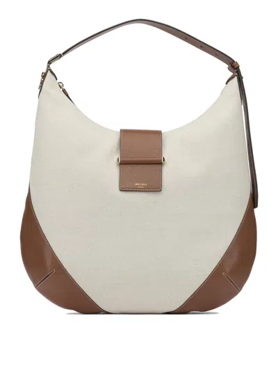 Jimmy Choo Bar Hobo Beige Fabric Sheep Brass Large Shoulder Bag In Animal Print