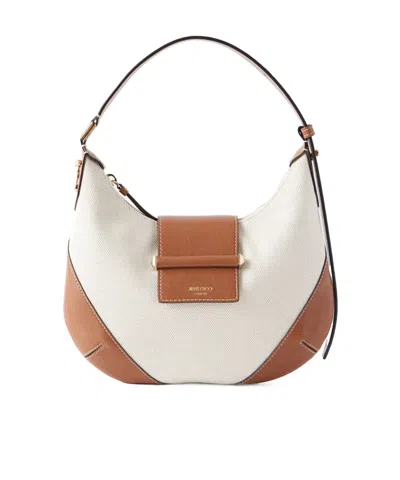 Jimmy Choo Bar Small Canvas Leather-trim Shoulder Bag In White