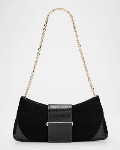 Jimmy Choo Bar Suede & Embossed Leather Shoulder Bag In Black