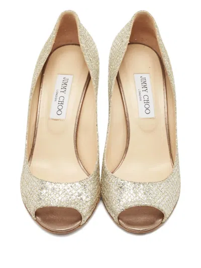 Pre-owned Jimmy Choo Baxen Glitter Sandals In Gold