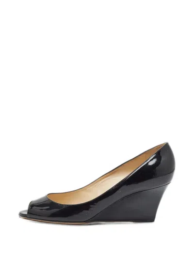 Pre-owned Jimmy Choo Baxen Peep-toe Wedge Pumps In Black