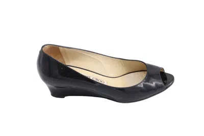 Jimmy Choo 'baxen' Peep-toe Wedges In Black Patent Leather In Multi
