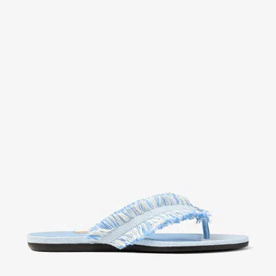 Jimmy Choo Bay Flat Riviera Blue Mix Frayed Flecked Canvas Flat Sandals Riviera Blue Mix 40