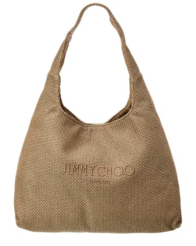 Jimmy Choo Beach Diamond Large Raffia Hobo Bag In Brown