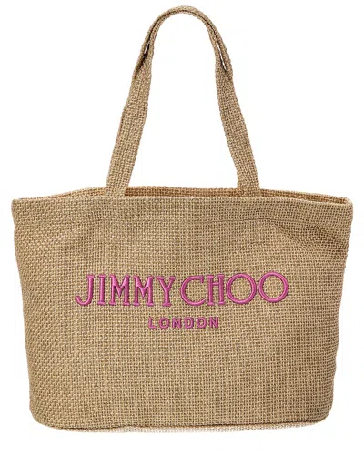 Jimmy Choo Beach E/w Raffia Tote In Nude