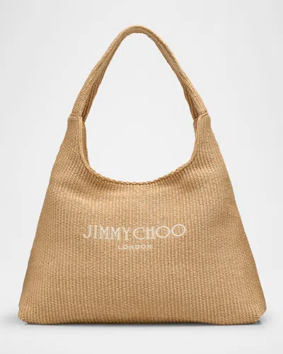 Jimmy Choo Large Beach Diamond Woven Raffia Hobo Bag