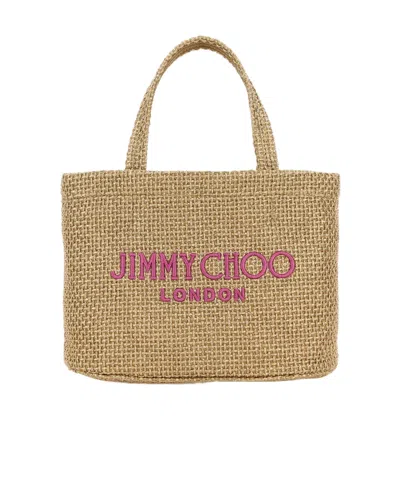 Jimmy Choo Mini Beach Shopping Bag With Woven Texture In Gold