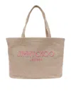Jimmy Choo Rectangular Woven Texture Tote Bag Dual Handles In Beige