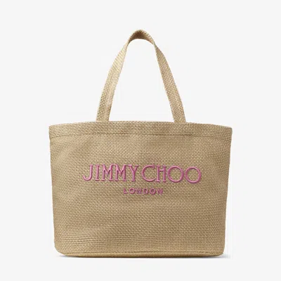 Jimmy Choo Beach Tote East-west In Gold/fuchsia/light Gold