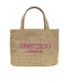 Jimmy Choo Gold Rafia Mini Beach Shopping Bag In Nude