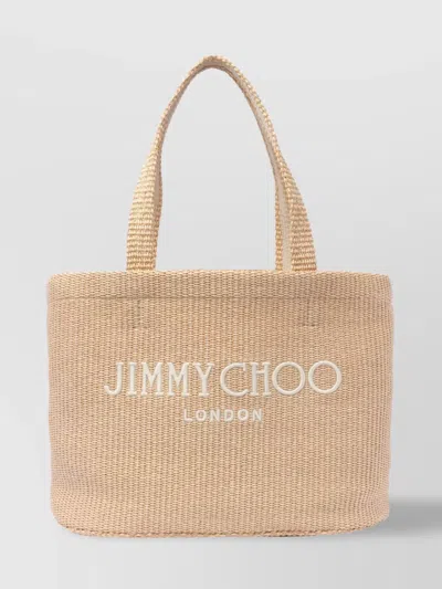 Jimmy Choo Beach Tote With Woven Texture And Removable Strap In Beige