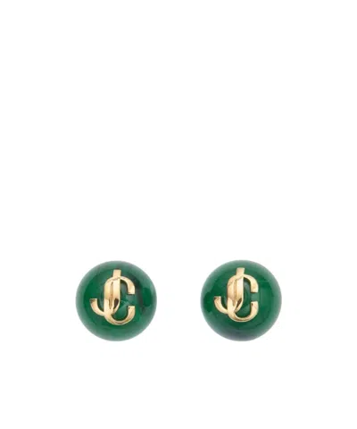 Jimmy Choo Beaded Logo Stud Earrings In Green