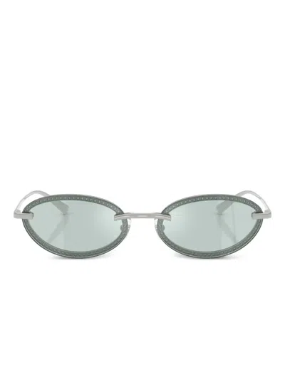 Jimmy Choo Beaded Oval-frame Sunglasses In Metallic