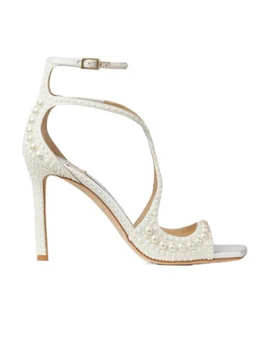 Jimmy Choo Beaded Square-headed High-heeled Sandals In White