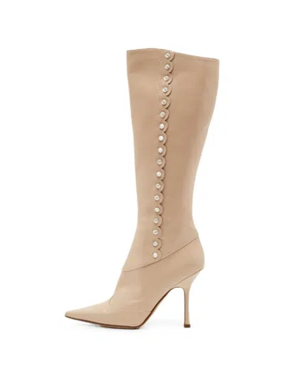 Pre-owned Jimmy Choo Bead-embellished Leather Boots In Neutral