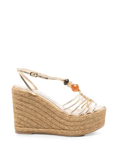 Jimmy Choo Bead-embellished Wedge Sandals In Gold