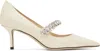 Jimmy Choo Bing White Pumps With Crystal Embellishments And High Cone Heel In Patent Leather Blend Woman In Linen