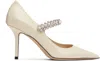 Jimmy Choo Bing 85 Crystal-embellished Pumps In Patent Leather In Linen