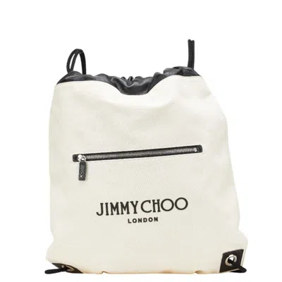 Pre-owned Jimmy Choo Beige Black Canvas Leather Backpack () In Multi