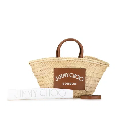 Pre-owned Jimmy Choo Beige Brown Raffia Leather Shoulder Bag () In Beige, Brown