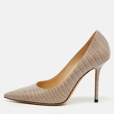 Pre-owned Jimmy Choo Beige Croc Embossed Leather Love 85 Pointed Toe Pumps Size 36 In Sand
