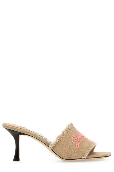 Jimmy Choo Beige Fabric Alexia 70 Mules