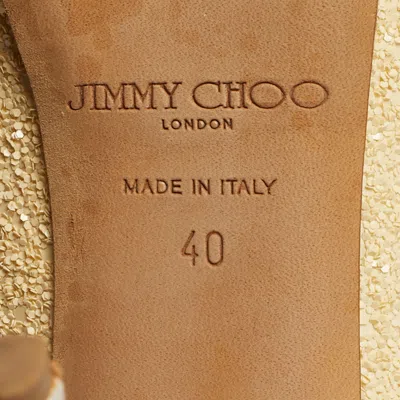 Pre-owned Jimmy Choo Beige Glitter Dahlia Peep Toe Pumps Size 40 In Sand