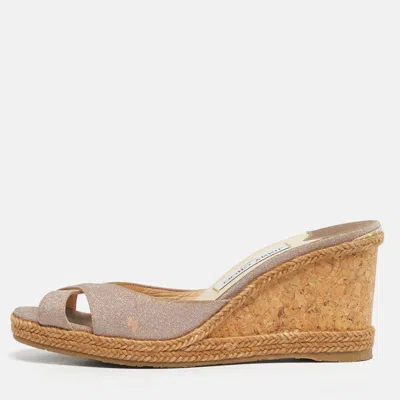 Pre-owned Jimmy Choo Beige Glitter Wedge Sandals Size 40