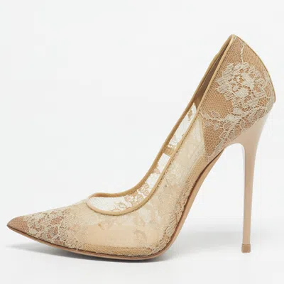 JIMMY CHOO BEIGE LACE ABEL PUMPS
