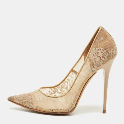 Pre-owned Jimmy Choo Beige Lace And Mesh Abel Pumps Size 40 In Sand