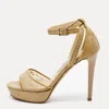Jimmy Choo Beige Lace And Patent Kayden Ankle Strap Sandals In Gold