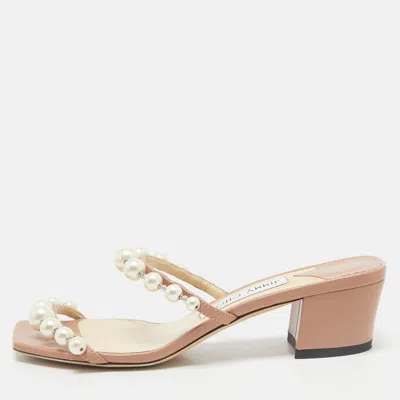 Jimmy Choo Beige Leather Amara Slide Sandals