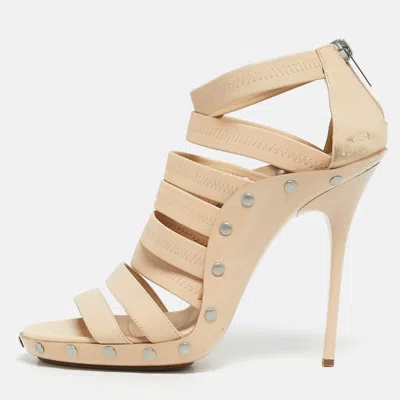 Jimmy Choo Beige Leather And Patent Ankle Strap Sandals