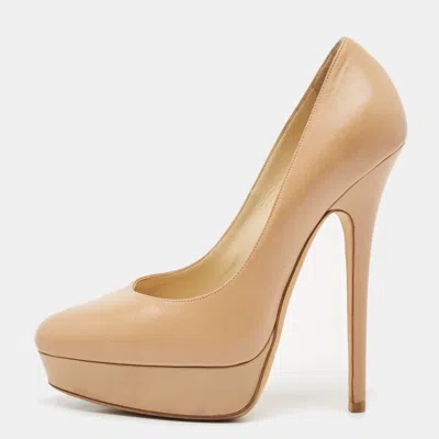 Jimmy Choo Beige Leather Cosmic Platform Pumps In Neutral