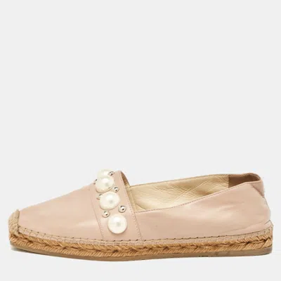 Pre-owned Jimmy Choo Beige Leather Dru Espadrille Flats Size 38