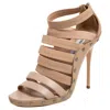 Jimmy Choo Beige Leather Elastic And Patent Strappy 'aston' Sandals In Sand