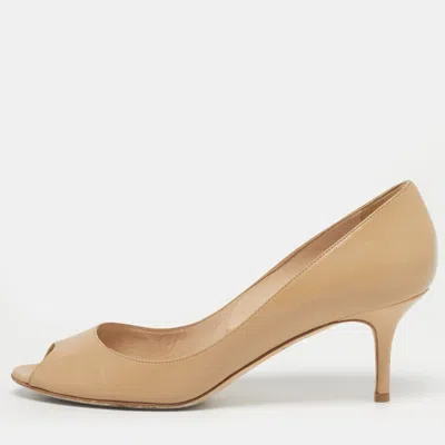 Pre-owned Jimmy Choo Beige Leather Isabel Peep-toe Pumps Size 38.5 In Sand
