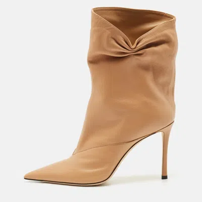 Pre-owned Jimmy Choo Beige Leather Pointed Toe Ankle Length Boots Size 41