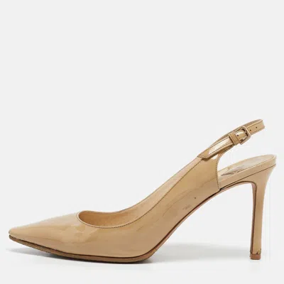 Pre-owned Jimmy Choo Beige Leather Pointed Toe Slingback Pumps Size 39
