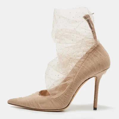 Pre-owned Jimmy Choo Beige Mesh And Suede Lavish Pumps Size 39