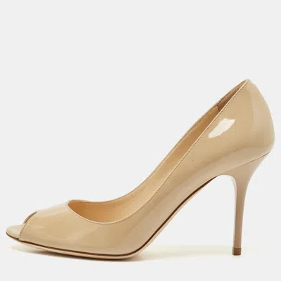 Pre-owned Jimmy Choo Beige Patent Evelyn Peep Toe Pumps Size 36