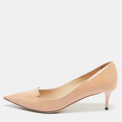 Jimmy Choo Beige Patent Leather Allure Pointed Toe Pumps In Brown